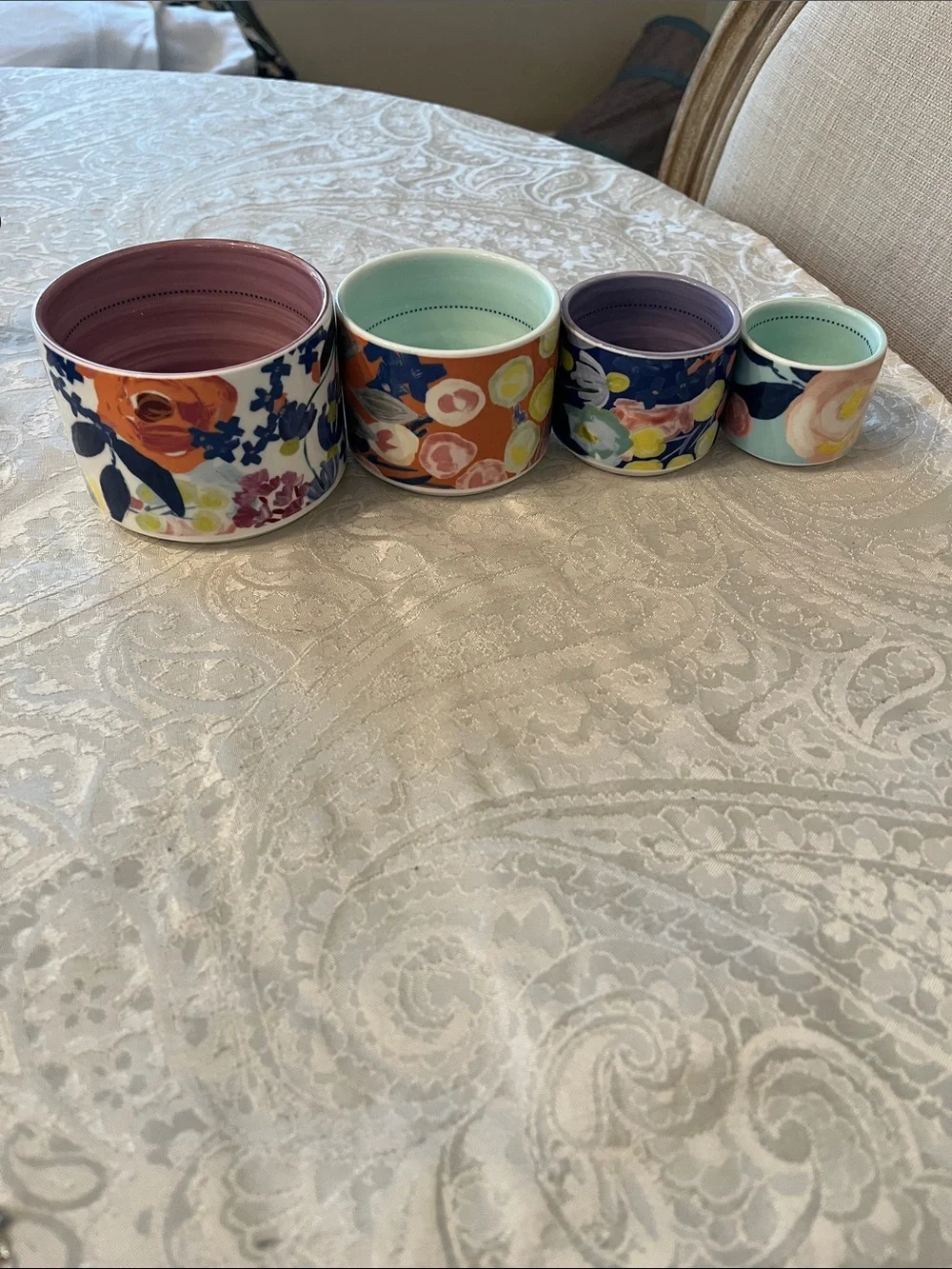 Anthropologie Floral Ceramic Remi Measuring Cups Set of 4 EUC